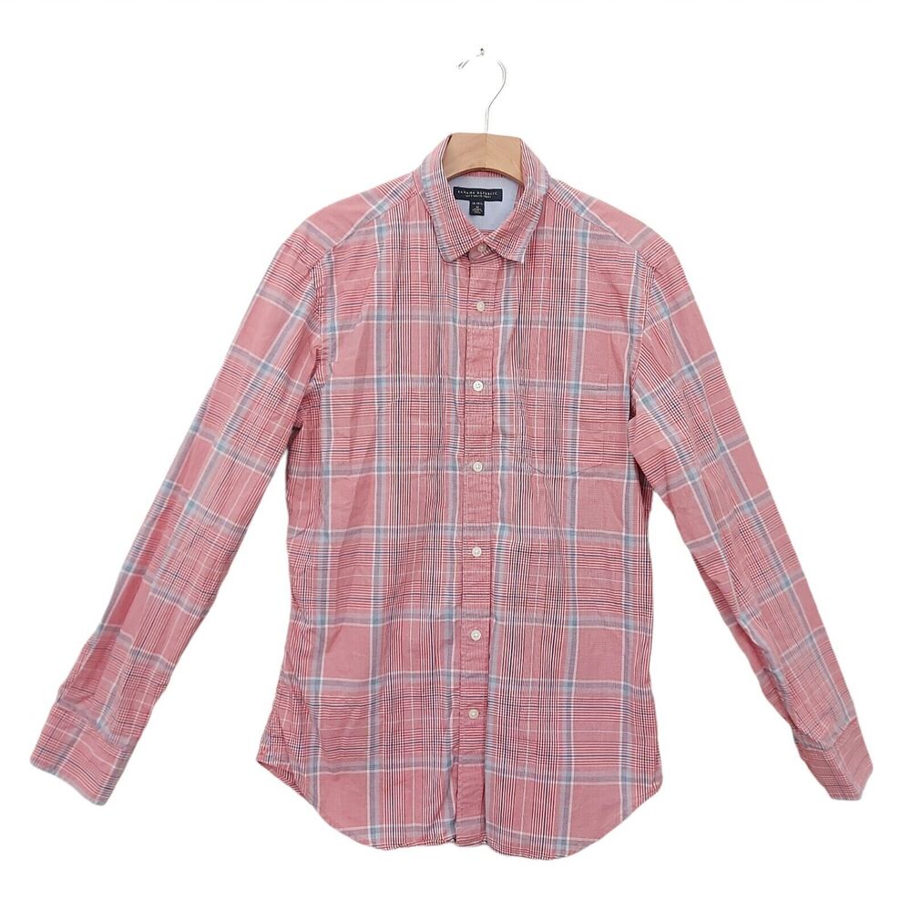 Banana Republic Shirt Mens Medium Red Plaid Long Sleeve Cotton Classic Casual